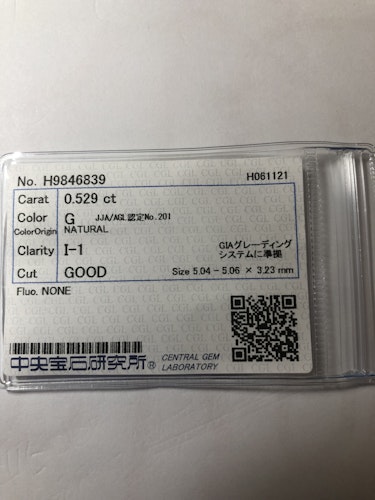 ダイヤモンドルース  0.529ct G I-1 Good