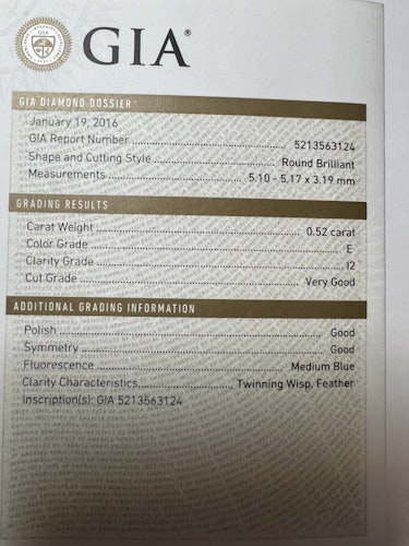 ダイヤモンドルース  0.52ct E I-2 Very Good