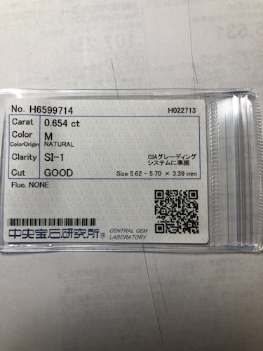 ダイヤモンドルース  0.654ct M SI-1 Good