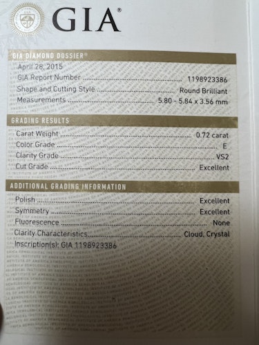 ダイヤモンドルース  0.72ct E VS-2 3EX