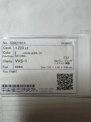 ダイヤモンドルース 1.223ct I VVS-1