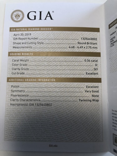 ダイヤモンドルース  0.34ct H SI-1 Excellent