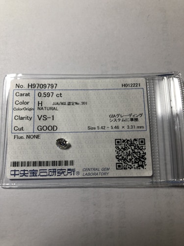 ダイヤモンドルース 0.597ct H VS-1 Good