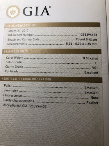 ダイヤモンドルース  0.6ct E VS-1 Excellent