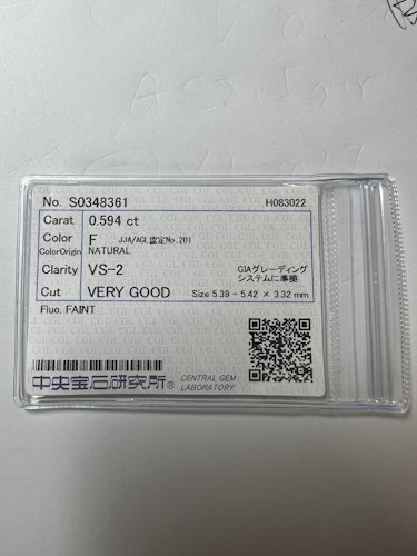 ダイヤモンドルース 0.594ct F VS-2 Very Good