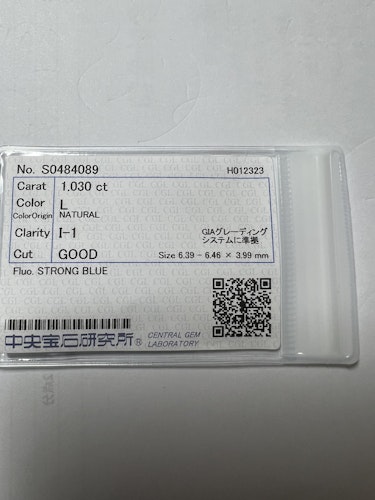 ダイヤモンドルース 1.03ct L I-1 Good