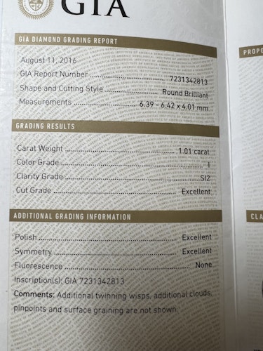 ダイヤモンドルース  1.01ct I SI-2 3EX