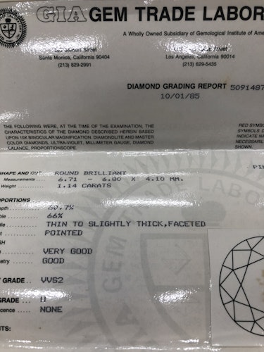 ダイヤモンドルース  1.14ct H VVS-2 Very Good