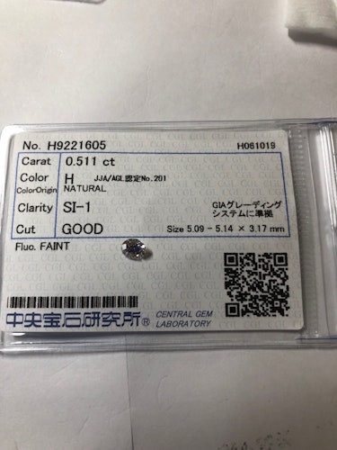 ダイヤモンドルース  0.511ct H SI-1 Good