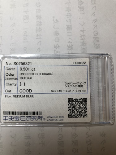 ダイヤモンドルース  0.501ct UNDER S I-1 Good