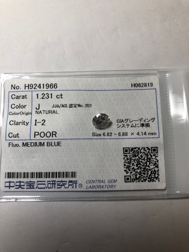 ダイヤモンドルース  1.231ct J I-2 Poor