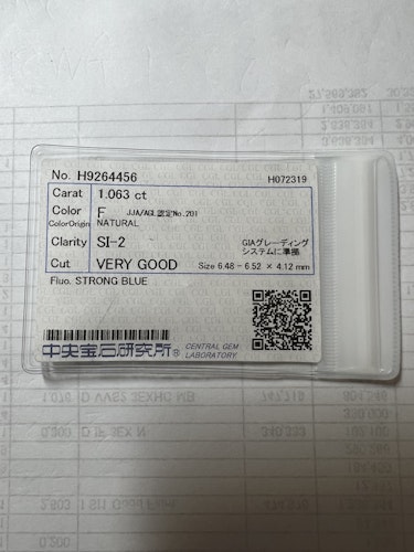 ダイヤモンドルース 1.063ct F SI-2 Very Good