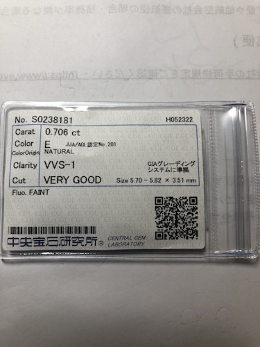 ダイヤモンドルース  0.706ct  VVS-1 Very Good