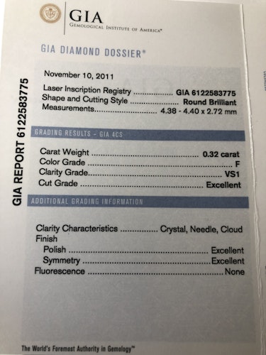 ダイヤモンドルース  0.32ct F VS-1 3EX