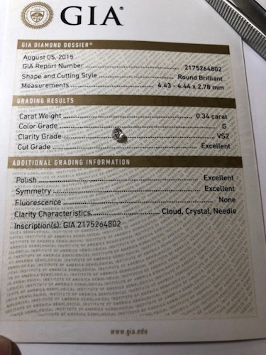 ダイヤモンドルース  0.34ct G VS-2 Excellent