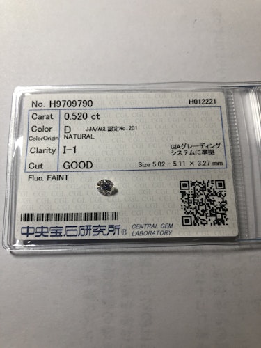 ダイヤモンドルース 0.52ct D I-1 Good
