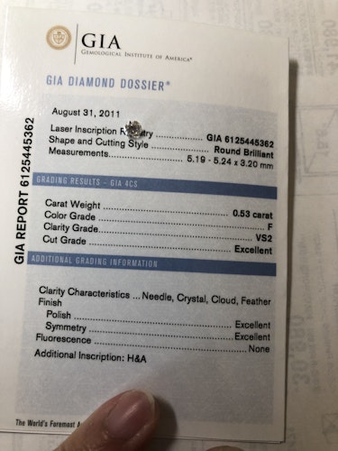 ダイヤモンドルース 0.53ct F VS-2 3EX