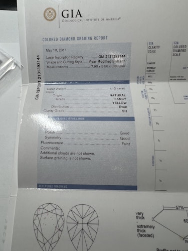 ダイヤモンドルース 1.12ct Fancy Yellow SI-1