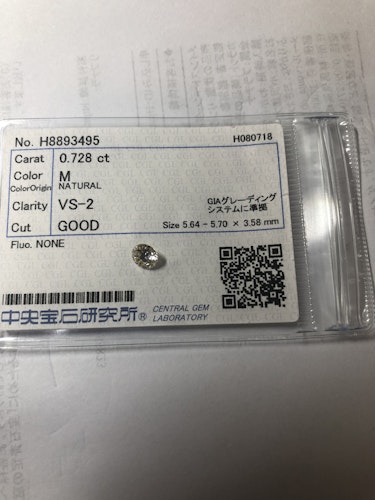 ダイヤモンドルース  0.728ct M VS-2 Good