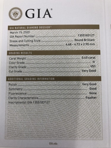 ダイヤモンドルース  0.4ct H VS-1 Very Good