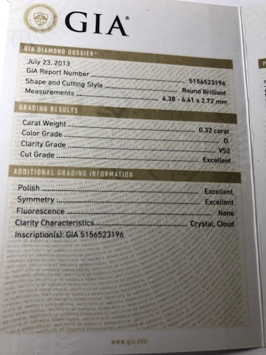 ダイヤモンドルース  0.32ct D VS-2 3EX