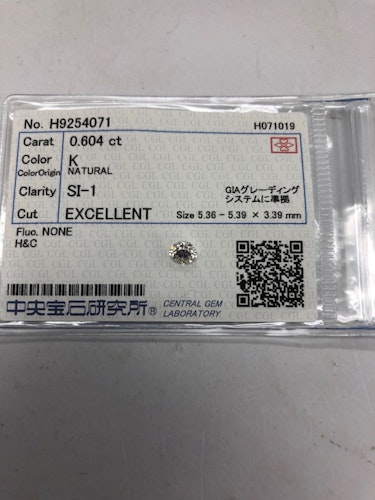 ダイヤモンドルース  0.604ct K SI-1 Excellent