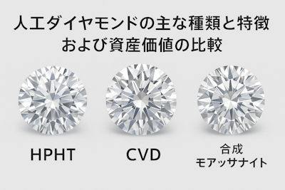 人工ダイヤモンドの主な種類と特徴、および資産価値の比較