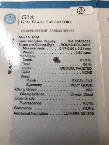 ダイヤモンドルース  0.52ct I VS-2 Excellent