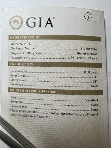 ダイヤモンドルース  0.5ct F VS-1 Good