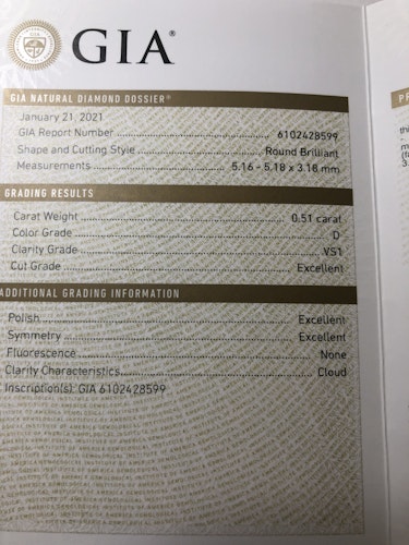 ダイヤモンドルース  0.51ct D VS-1 3EX