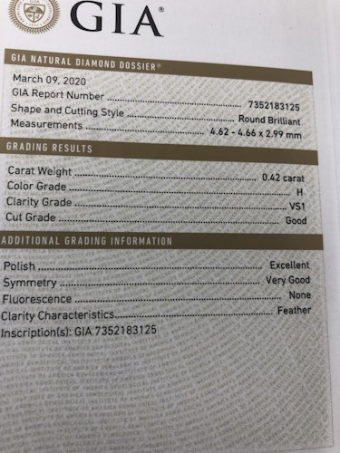 ダイヤモンドルース  0.42ct H VS-1 Good