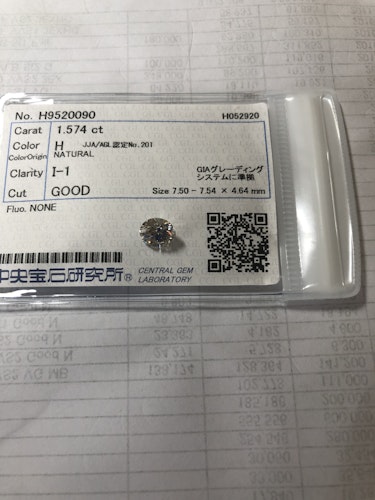 ダイヤモンドルース 1.574ct H I-1 Good