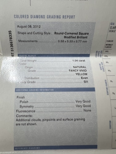 ダイヤモンドルース  1.04ct Fancy Yellow SI-1
