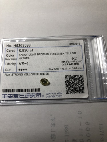 ダイヤモンドルース  0.83ct Fancy Brownish Greenish Yellow VS-1