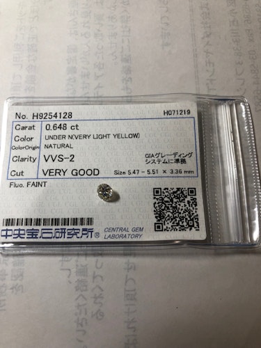 ダイヤモンドルース  0.648ct UNDER N VVS-2 Very Good