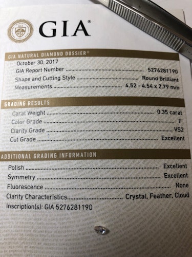 ダイヤモンドルース  0.35ct F VS-2 Excellent