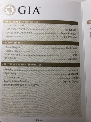 ダイヤモンドルース 0.4ct G VS-2 3EX