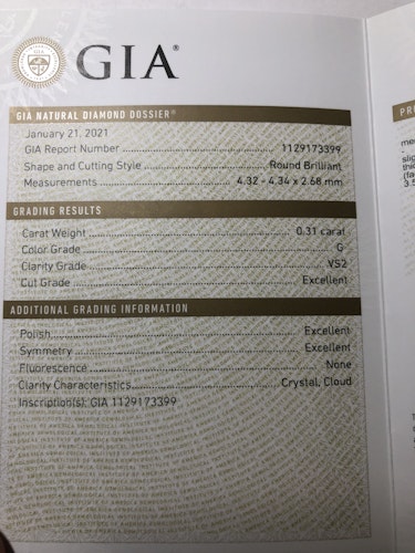 ダイヤモンドルース  0.31ct G VS-2 3EX