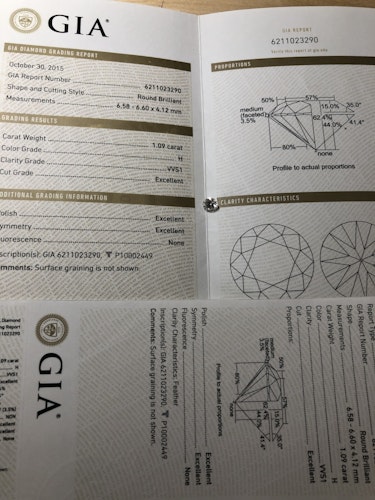 ダイヤモンドルース  1.09ct H VVS-1 3EX