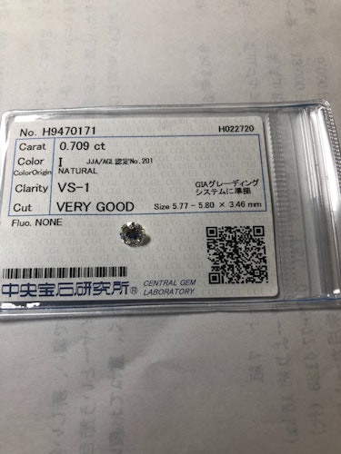 ダイヤモンドルース 0.709ct I VS-1 Very Good