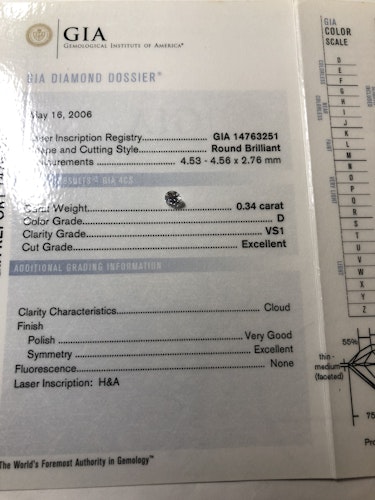 ダイヤモンドルース  0.34ct D VS-1 Excellent