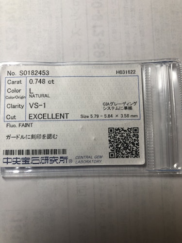 ダイヤモンドルース  0.748ct L VS-1 Excellent