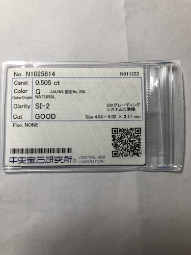 ダイヤモンドルース  0.505ct G SI-2 Good