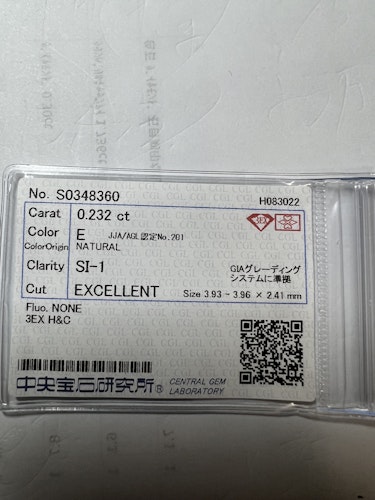 ダイヤモンドルース  0.232ct E SI-1 3EX