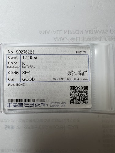 ダイヤモンドルース  1.219ct K SI-1 Good