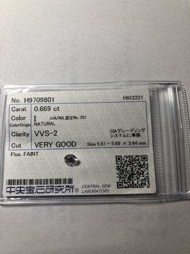 ダイヤモンドルース 0.669ct I VVS-2 Very Good