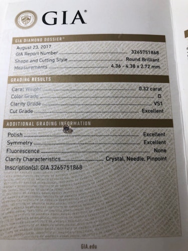 ダイヤモンドルース 0.32ct D VS-1 Excellent