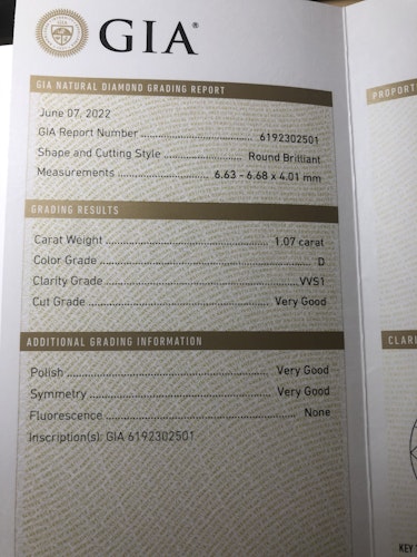 ダイヤモンドルース  1.07ct D VVS-1 Very Good