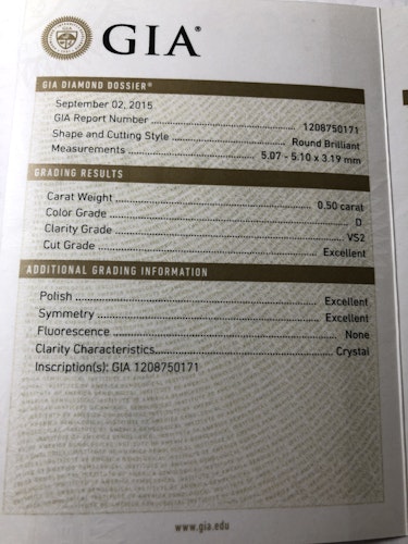 ダイヤモンドルース  0.5ct D VS-2 3EX