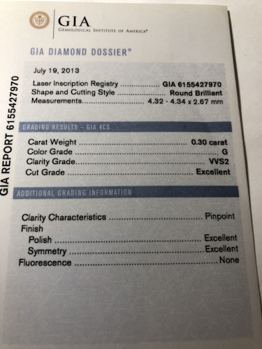 ダイヤモンドルース  0.3ct G VVS-2 Excellent